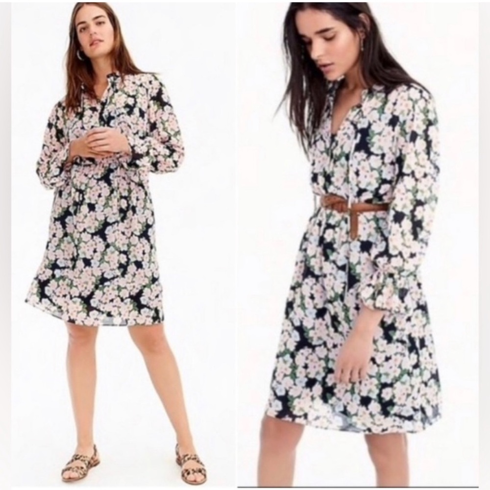 J. Crew Black Floral Shirt Dress with Pink and Green Flowers